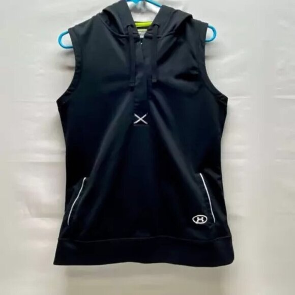 Under Armour All Season Gear Women's Medium Black Loose Fit Hooded Tank Vest EUC - Picture 1 of 10